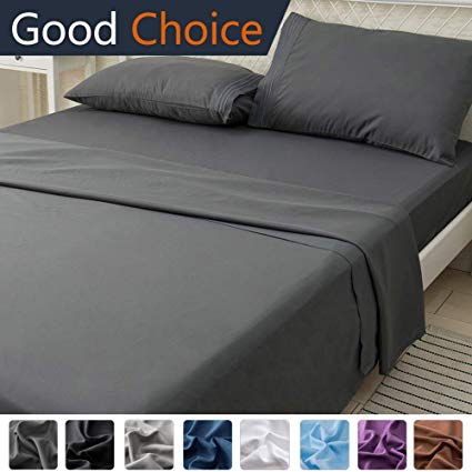 LIANLAM Queen Bed Sheets Set - Super Soft Brushed Microfiber 1800 Thread Count - Breathable Luxury Egyptian Sheets 16-Inch Deep Pocket - Wrinkle and Hypoallergenic-4 Piece(Queen, Dark Grey)