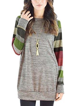 Women's Long Sleeve Color Block Striped Knitted Spring Tunic Shirt
