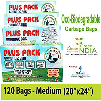 Naksam Biodegradable Garbage Bags Medium Size (20 X 24 inch) for Home,Office. 120 Bags (Black Colour)