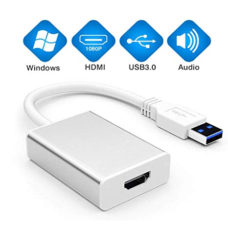USB to HDMI Adapter, CHIULOIAN USB 3.0 to HDMI Cable Multi-Display Video Converter- PC Laptop Windows 7 8 10,Desktop, Laptop, PC, Monitor, Projector, HDTV, Chromebook. (Sliver)