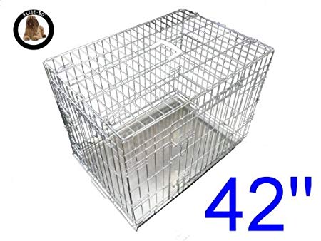 Ellie-Bo Dog Puppy Cage Folding 2 Door Crate with Non-Chew Metal Tray Extra Large 42-inch Silver