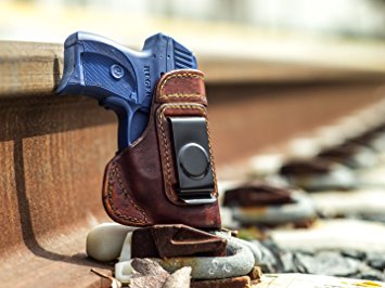 OUTBAGS LOB3S-LC9X Brown Genuine Leather IWB Conceal Carry Gun Holster for Ruger LC9 with Crimson Trace Laser. Handcrafted in USA.