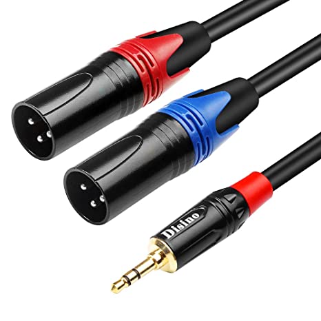 DISINO 1/8 Inch to Dual XLR Male Y-Splitter Cable,Unbalanced 3.5mm Mini Jack TRS Stereo Aux to Double Male XLR Adapter Interconnect Breakout Patch Cord - 10 Feet/3 Meters
