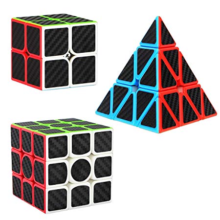 Dreampark Speed Cube Bundle, 2x2x2 3x3x3 Pyramid Cube Set Carbon Fiber Sticker [3 Pack] Magic Puzzle Cube Toys for Kids and Adults