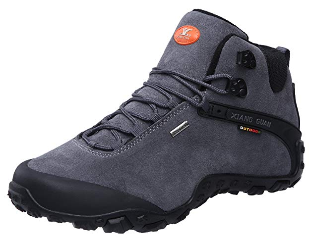 XIANG GUAN Men's Outdoor High-Top Lacing Up Water Resistant Trekking Hiking Boots