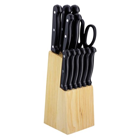 Sweet Home Collection 13 Piece High Quality Knife Set, Stainless Steel/Black/Tan