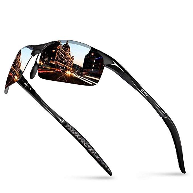 BOYOU Mens Sports Polarized Sunglasses UV Protection Sunglasses for Men Fishing Driving Half Frame A8177