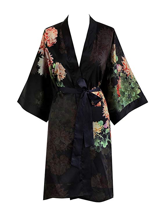 Kim   ONO Women's Kimono Robe Short - Watercolor Floral