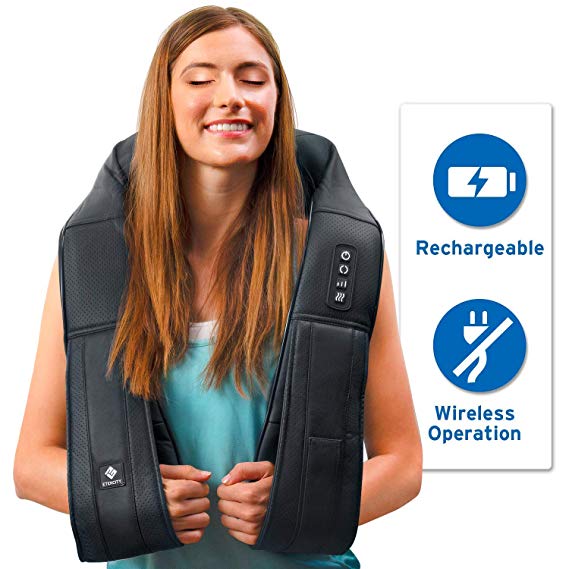 Etekcity Neck Back Shoulder Shiatsu Massager with Heat, Cordless Rechargeable to Relax Truly Hands-free with Longer Straps, 8 Deep Kneading Adjustable Intensity Massage Nodes, Use in Home Office Car and Suitable Handbag for Travel