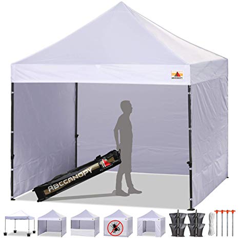 ABCCANOPY Canopy Tent 10 x 10 Pop Up Canopies Commercial Tents Market stall with 4 Removable Sidewalls and Roller Bag Bonus 4 Weight Bags and 10ft Screen Netting and 10ft Half Wall(30 Muti Colors)