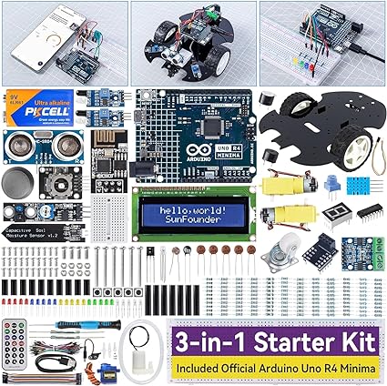 SunFounder Ultimate Starter Kit with Original Arduino Uno R4 Minima, 3 in 1 IoT/Smart Car/Basic Kit with Online Tutorials, for Beginners to Enthusiasts (Original Arduino Uno R4 Minima Included)