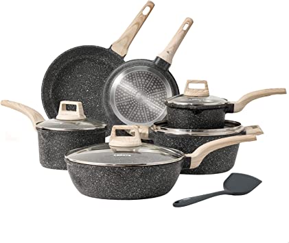 CAROTE Pots and Pans Set, Non Stick Induction Hob Pan Set, 11-Piece Cookware Set Frying Pan Set, Non Stick Saucepan Set