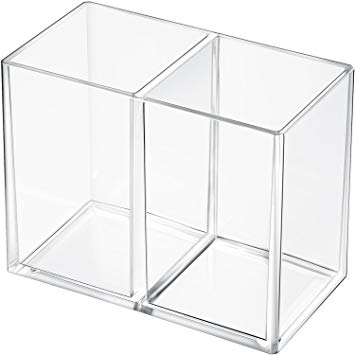 Gejoy Acrylic Pencil Pen Holder Large Makeup Organizer for Desktop Stationery Organizer Clear (2 Compartments)
