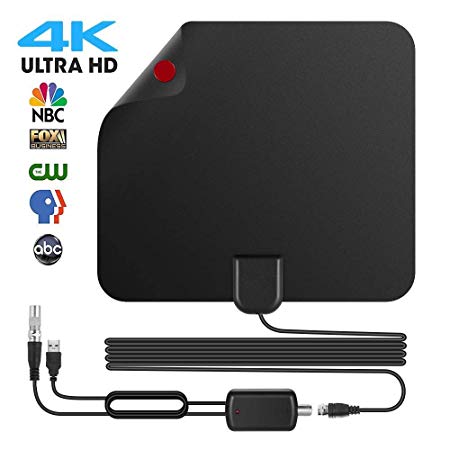TV Aerial, Indoor TV Aerial for Digital Freeview Amplified 60-80 Miles Range TV Antenna with 16.2 FT Coaxial Cable, 4K 1080P HD VHF UHF Freeview HDTV Antenna for All Types of Home Smart TV 2020 NEW
