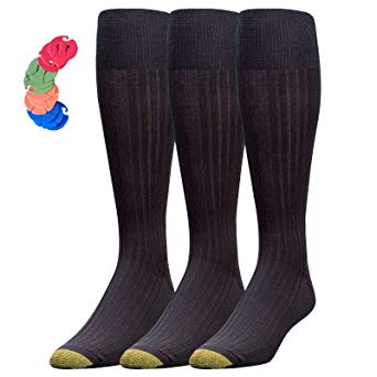 Gold Toe Men's Classic Canterbury Over The Calf Crew Socks/Free Sock Clips Included