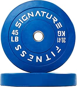 Signature Fitness 2" Olympic Bumper Plate Weight Plates with Steel Hub, Pairs, Sets or Sets with 7FT Olympic Barbell, Multiple Options