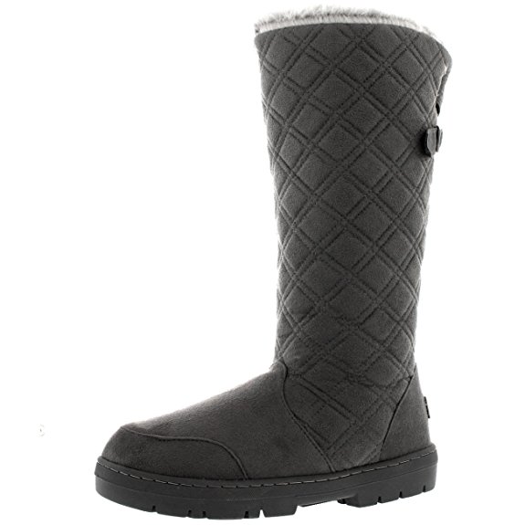 Holly Womens Quilted Twin Strap Back Tall Buckle Winter Snow Rain Boots