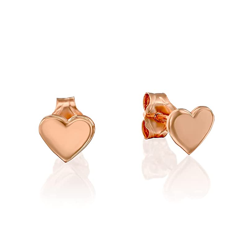 Rose Gold Heart Stud Earrings - Handmade 6mm Minimal Posts