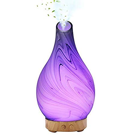 Aromatherapy Essential Oil Diffuser, MANLI Glass Vase Marble Pattern Ultrasonic Cool Mist humidifier Birthday gift, Whisper-Quiet with Adjustable Mist Mode,Waterless Auto Shut-off and 7 Color LEDs