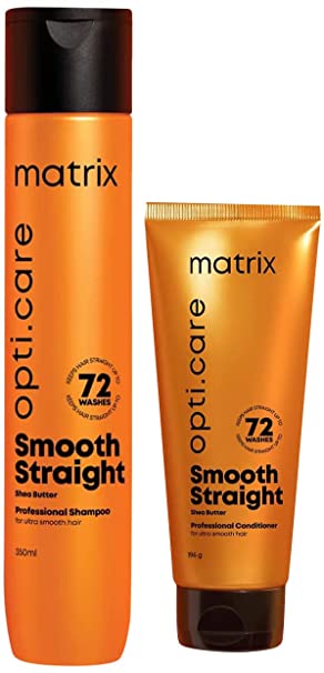 Matrix Opti Care Smooth Straight Professional Shampoo for Ultra Smooth Frizz-free Hair with Shea Butter, Paraben Free, 350ml