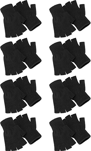 8 Pairs Winter Half Finger Gloves Warm Fingerless Knitted Gloves Stretchy Mittens for Men Women