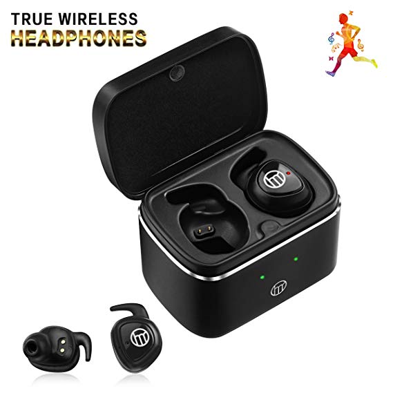 True Wireless Earbuds, Zealsound TWS Bluetooth Headphones Earphones Mini Sweatproof Sport Headsets, In-ear Noise Cancelling with Built-in Mic for iPhone iPad Android Phone (Black)