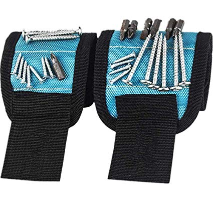 Magnetic Wristband with Strong Magnets for Holding Screws, Nails, Drill Bits (Pro-Blue)