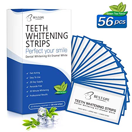 Teeth Whitening Strips(56Pcs),BESTOPE Tooth Whitener Kit with Professional Dental Treatment | Tooth Enamel Safe Non Slip Adhesive & Non Peroxide | Remove Stains,Fast Result & No Sensitivity