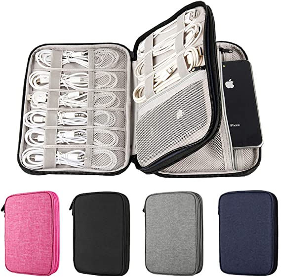Electronics Organizer, 2 Layer Electronic Accessories Organizer Travel Storage Bag for Charging Cable, phone, Power Bank, Mini Tablet (Up to 7.9''), Make up Organizer Bag for Traveling (Navy)