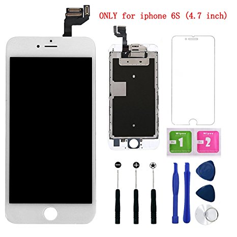 iPhone 6S Screen Replacement White Assembly with Camera Ear Speaker 3D Touch Panel LCD Digitizer Display Glass iPhone Repair Kit with Tools for iPhone 6S (4.7-inch),1-Year Warranty