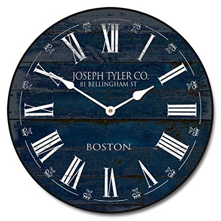 Barnwood Navy Blue Wall Clock, Available in 8 Sizes, Most Sizes Ship The Next Business Day, Whisper Quiet.