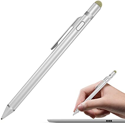 Flybiz Active Stylus Pen, Rechargeable Ultra Fine Touch with 1.45mm Tip Universal Capacitive for Mobile Phones, Tablets, iPhone，iPad, Samsung，Tablet and other Touch Screen Devices (silver)