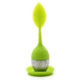 Set of 1 Tea Infuser Leaf Strainer Handle with Steel Ball Silicone Leaf Lid Green By Xcellent Global