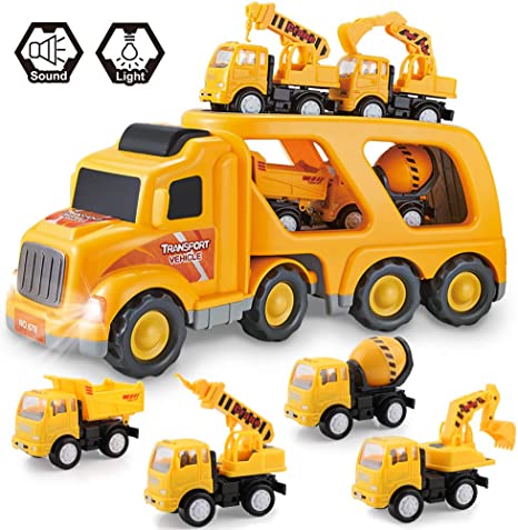 Construction Truck Vehicle Car Toy Set Play Vehicles in Carrier for Over 3 Years Old Boys