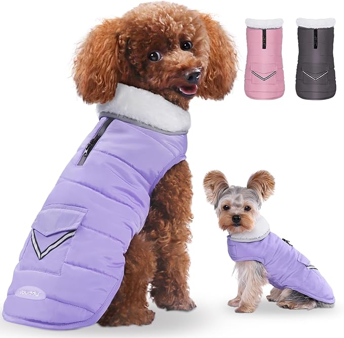 iBuddy Dog Winter Coats with Fleece Vest,Waterproof Warm Dog Snow Jacket Windproof, Reflective Adjustable Pet Dogs Cold Winter Coat for Small Dogs Girl Boy
