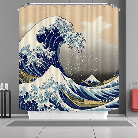 YSZQ The Great Wave Off Kanagawa Pattern Customize Waterproof Polyester Fabric Bathroom Shower Curtain 6072 Inch