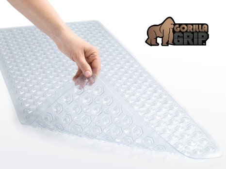 The Original GORILLA GRIP (TM) Non-Slip Bath and Shower Mat Featuring Powerful Gripping Technology, Machine Washable, Fits Any Size Bath Tub (Clear: Rectangle 35" x 16")