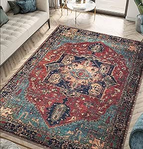 Keen Home Design Machine Washable Area Rugs with Non-slip Backing, Ideal for Hallway, Living Room, Bedroom, Kitchen and Laundry Room, Vintage Moroccan and Low Pile Rug - (5' x 7')