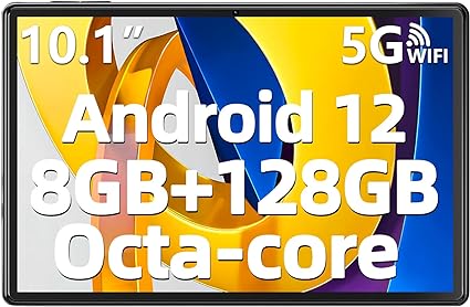 SGIN Android 12 Tablet, 8GB RAM 128GB ROM 10 Inch Tablets Computer with 1200 * 800 HD IPS Screen, Octa-Core 2.0Ghz Processor, 5MP 8MP Dual Camera, Bluetooth, WiFi, 6000mAh, Black
