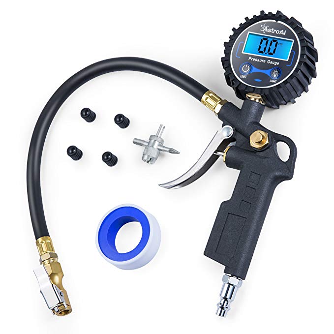 AstroAI Digital Tire Inflator with Pressure Gauge, Medium 250 PSI Air Chuck and Compressor Accessories Heavy Duty with Rubber Hose and Quick Connect Coupler for 0.1 Display Resolution, Black