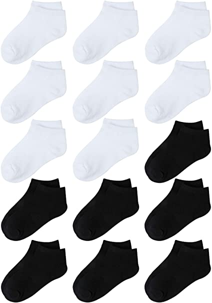 Cooraby 15 Pack Kids' Half Cushion Low Cut Athletic Ankle Socks Boys Girls Ankle Socks