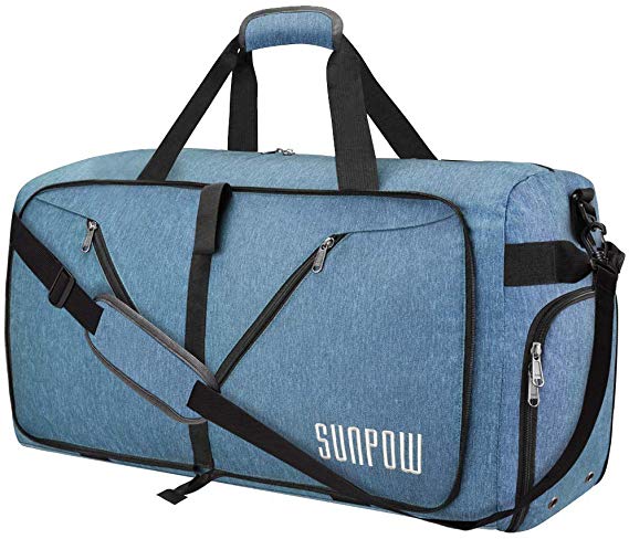 SUNPOW 115L Travel Duffel Bag, Extra Large Weekender Bag With Shoes Compartment Tear Resistant Packable Duffle Bag For Men Women Light Blue