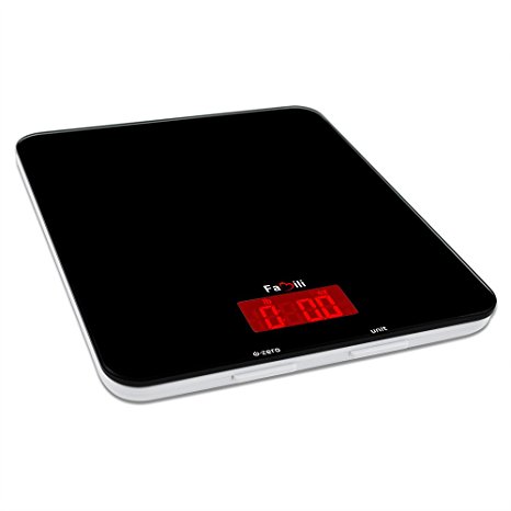 Famili Digital Kitchen Food Scale with Tempered Glass Platform, 11lb Capacity By 0.1oz, White