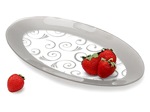 GAC Tempered Glass Oval Platter Serving Tray and Decorative Plate Unbreakable - Chip Resistant - Oven Proof - Microwave Safe - Dishwasher Safe - Stackable (silver)