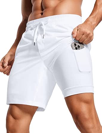 CRZ YOGA Men's 2 in 1 Running Shorts with Liner - 7'' Quick Dry Workout Sports Athletic Shorts with Pockets