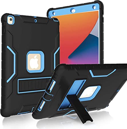 BMOUO iPad 8th Generation Case,iPad 7th Generation Case,iPad 10.2 Case, Built-in Screen Protector, Heavy Duty Rugged Full-Body Drop Protection Kickstand Cover Case for New iPad 10.2-Inch 2020/2019, Black and Blue