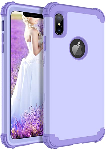 BENTOBEN Case for iPhone Xs Max, 3 in 1 Hybrid Heavy Duty Shockproof Hard PC Full Body Protective Cover Soft Silicone Interior Anti-Scratch Combo Cases for Apple iPhone Xs Max, Lavender Light Purple