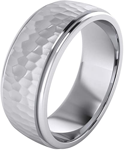 Heavy Solid Sterling Silver 6mm and 8mm Hammered Unisex Wedding Band Comfort Fit Ring Raised Center Polished Sides