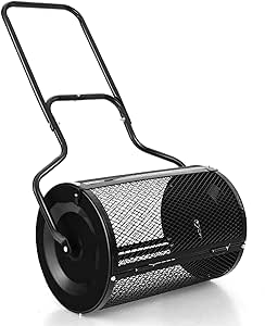 Goplus 24 inch Compost Spreader for Lawn, Lightweight Metal Mesh Lawn Roller Double Side Latches for Topdressing & Seedling, Fertilizer Topsoil Peat Moss Spreader Roller, Garden Yard Care (Black)