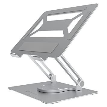 Portronics My Buddy K6 Portable Laptop Stand for Desk with 360° Rotating Base, Multi-Angle Adjustment, Aluminum Alloy, Ergonomic Ventilated Design, Anti-Slip Rubber Pads, Compatible with upto 15.6 inch Laptops (Silver)